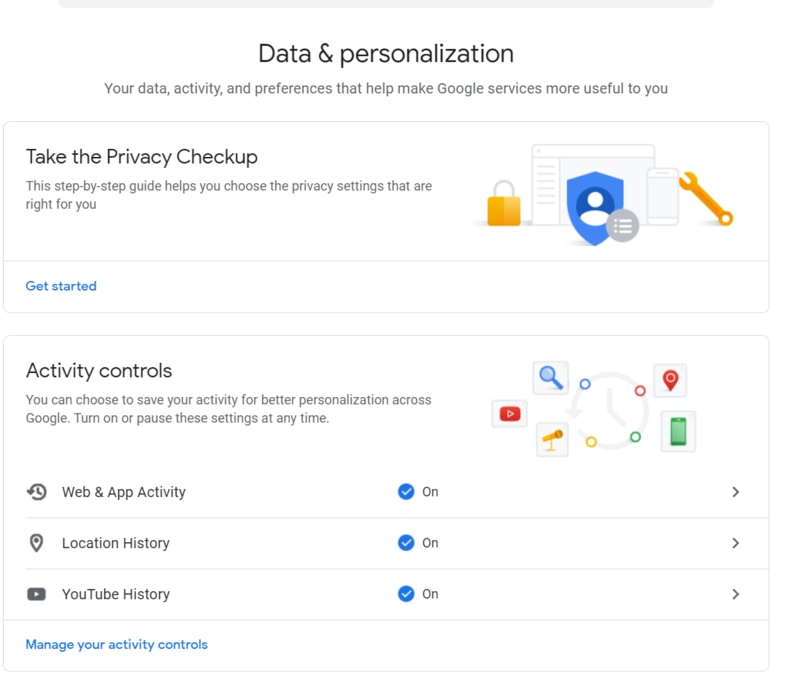 Google Data And Personlization Section