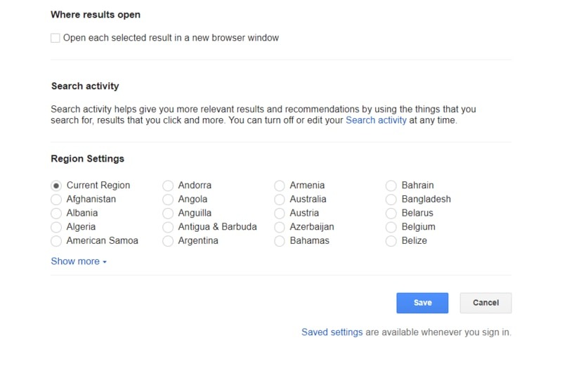 Google Save Safesearch Option