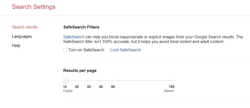 Google Search Results Settings
