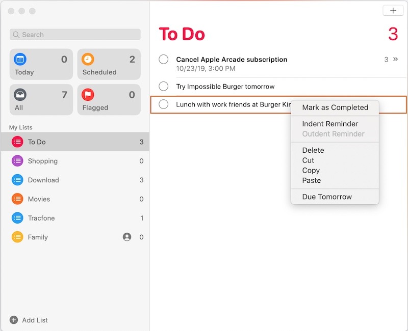 Make Subtasks Apple Reminders Mac Indent