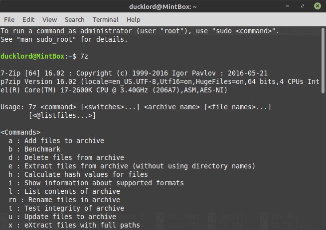 7zip Bash Aliases Commandline Options