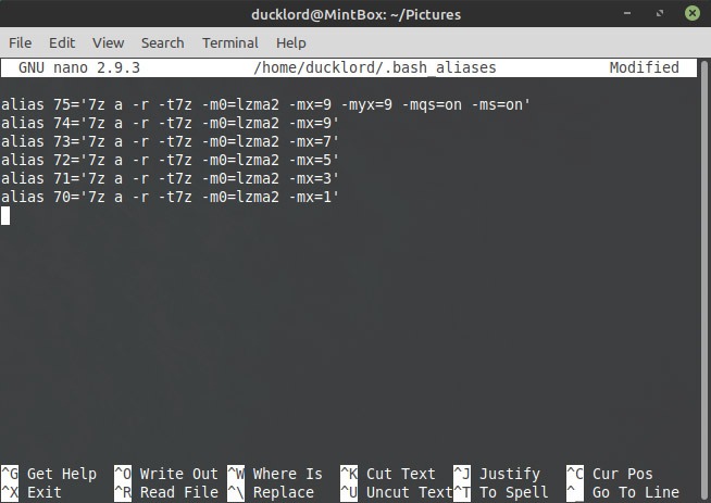7zip Bash Aliases Compression Variants