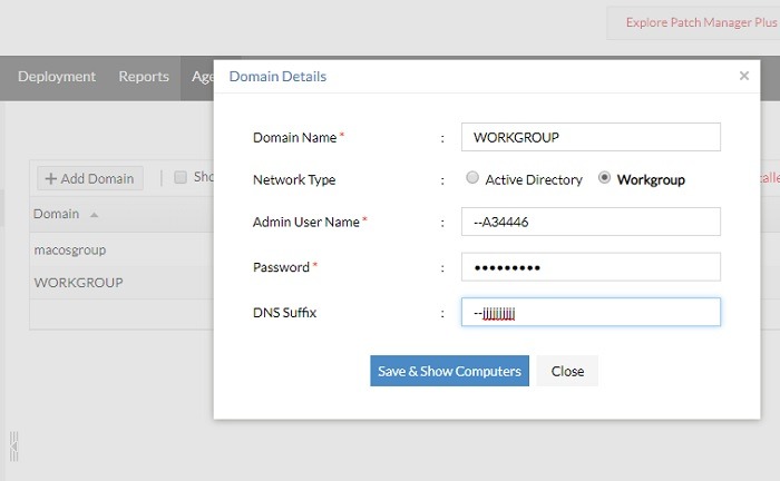 Add Domains Workgroup Patch Manager Plus