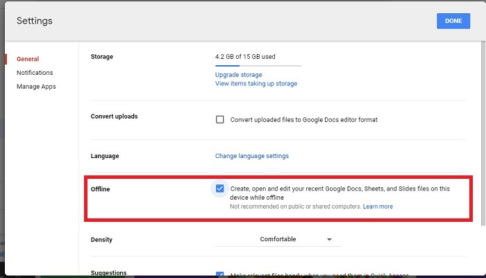 Google Drive Work Offline