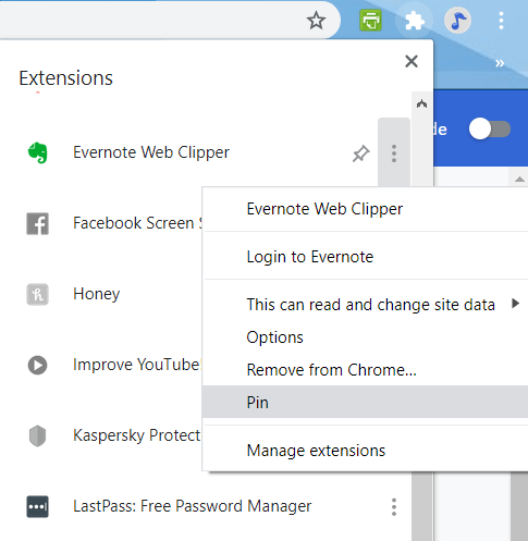 Hide Extensions Chrome Pin Extension