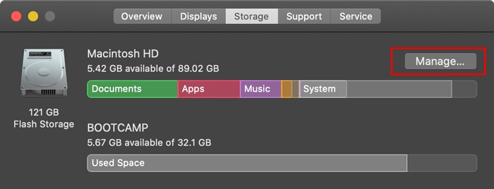 Optimized Storage Mac Manage