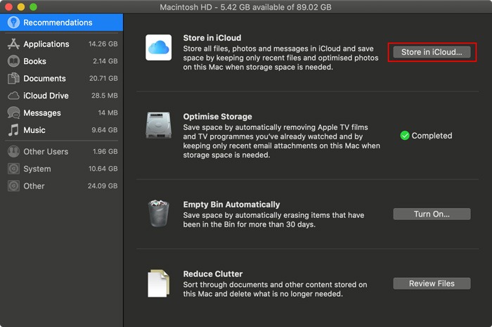Optimized Storage Mac Storage