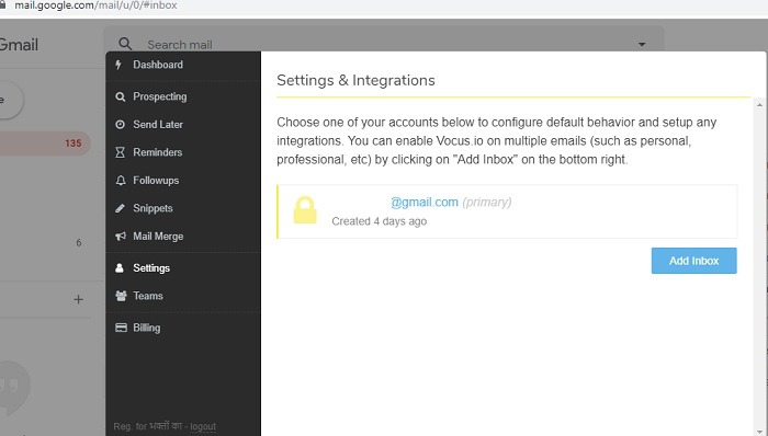 Settings Integrations Vocus Gmail