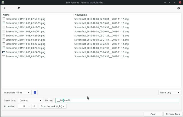 Thunar Bulk Rename Dates