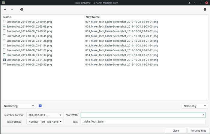 Thunar Bulk Rename Numbering