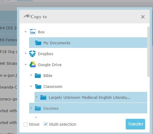 Transfer Multi Selection One Cloud To Another Dropbox To Box N Google Drive