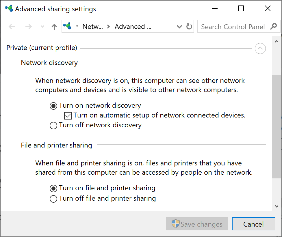 Windows Enable Network Sharing