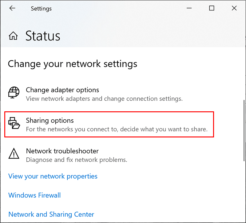 Windows Network Sharing Settings Menu