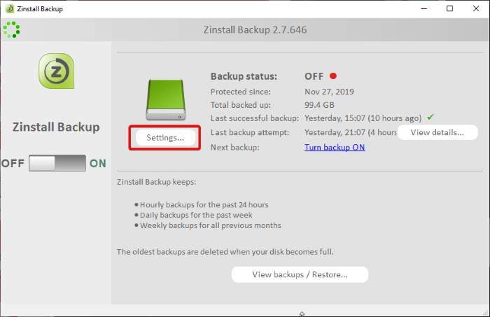 Zinstall Backup Button Zinstall Backup Button