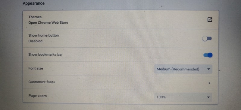 Chrome Appearance Settings