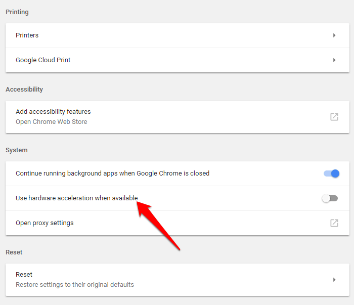 Chrome Crashing Not Working Chrome Menu Settings System Use Hardware Acceleration