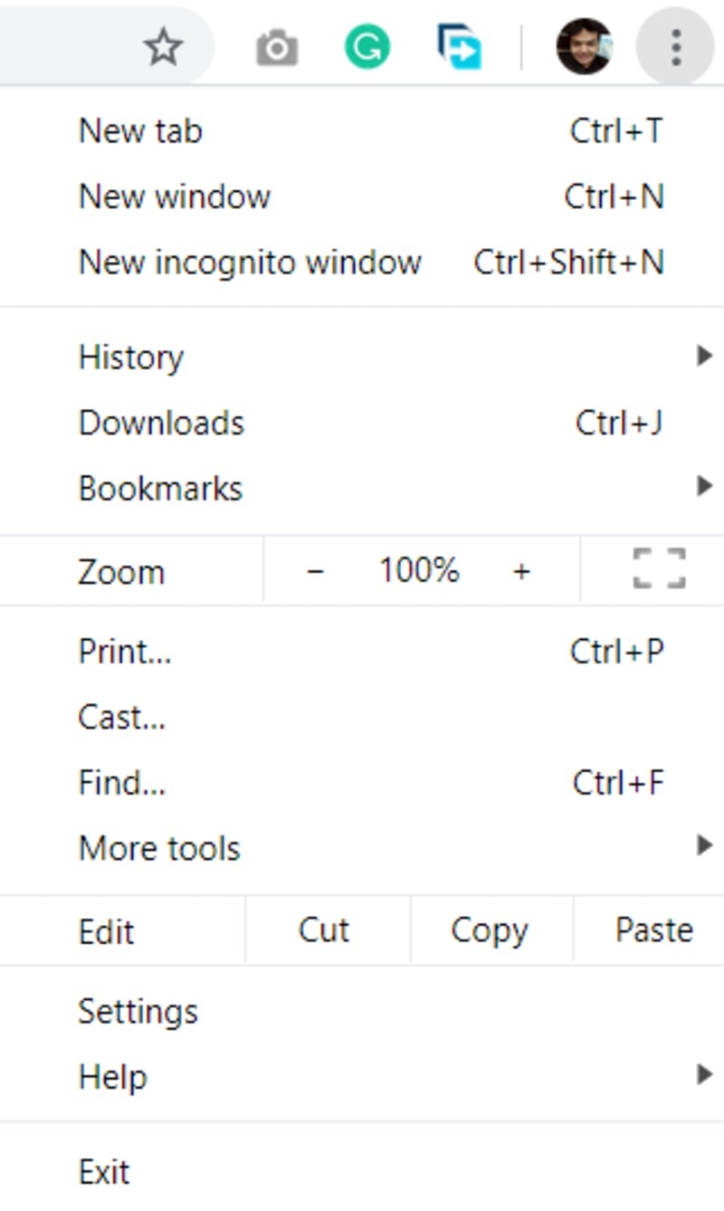 Chrome Settings Menu