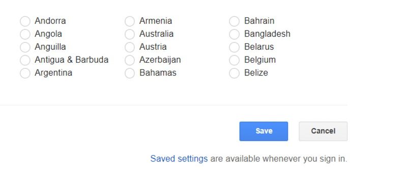 Google Search Preference Save Option