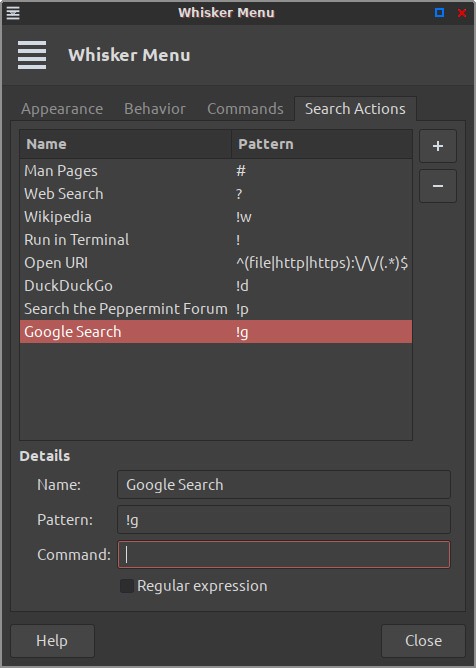 Peppermint Menu Searching New Search Action