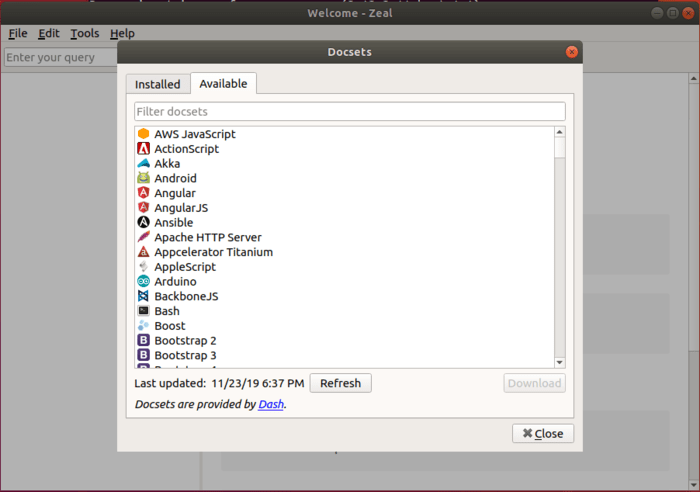 Zeal Available Docsets 1