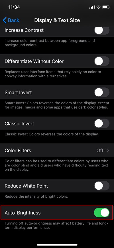 Disable Auto Brightness Ios Disable Option