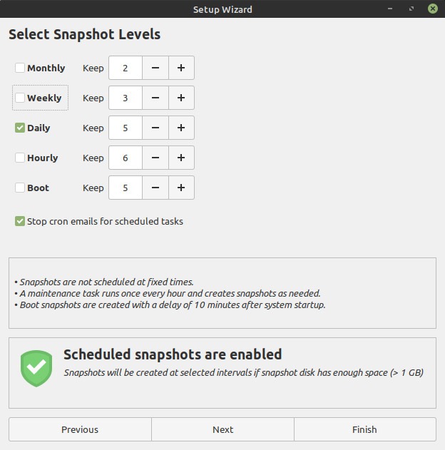 Linux Time Machine Alternatives Timeshift Wizard Scheduling