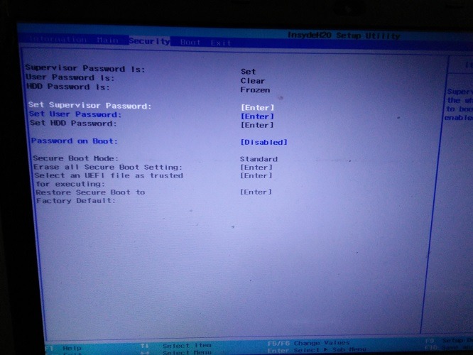 Reset Supervisor Password Enter Supervisor Password Security Uefi Disabled Mode