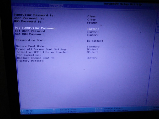 Success Status Supervisor Password Disabled