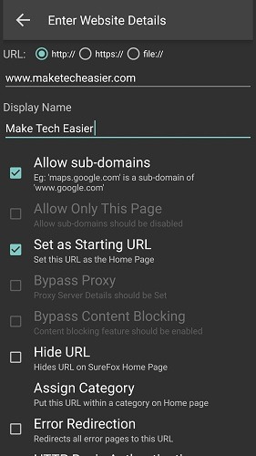 Surefox Kiosk Mode Website Specific
