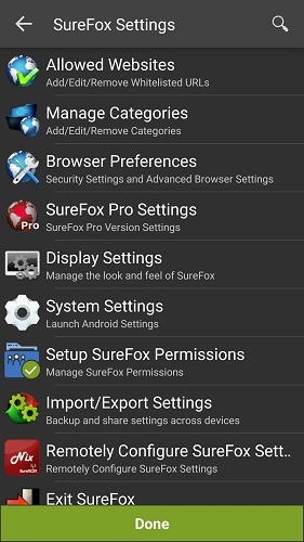 Surefox Settings Dashboard