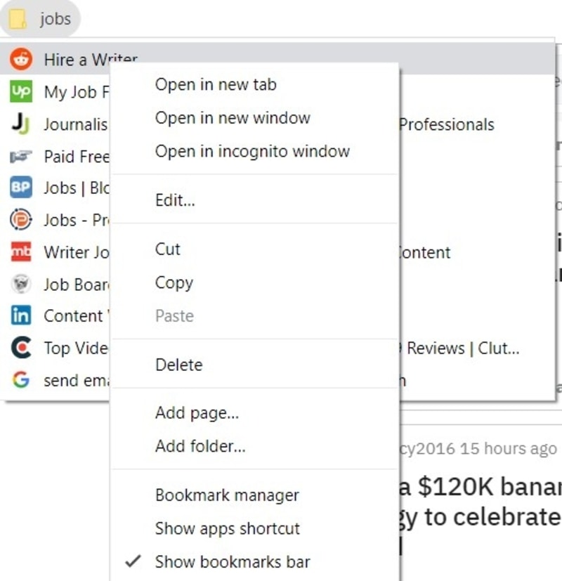 Bookmarks Bar Right Click Menu