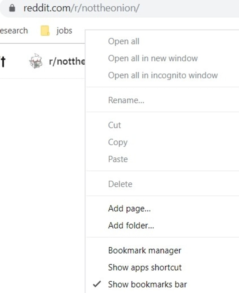 Bookmarks Bar Show Option