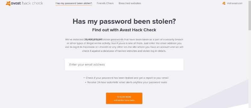 Monitor Email Breaches Avast Hack Check