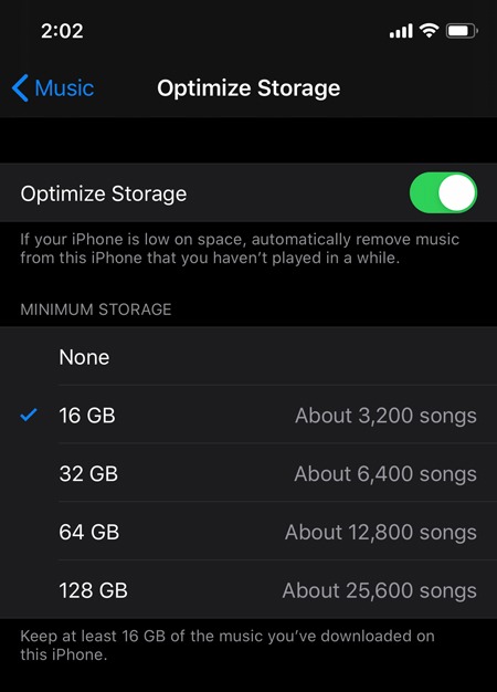 Automatic Downloads Apple Music Optimize Storage