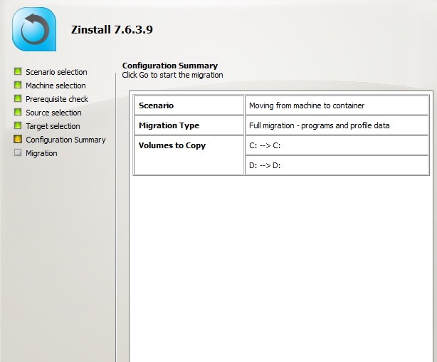 Configuration Summary Machine To Container
