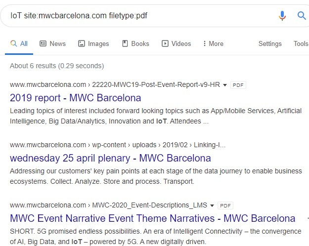Google Specific Site Filetype Results