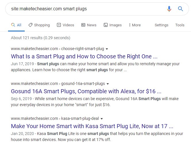 Google Specific Site Simple Keyword Search Results