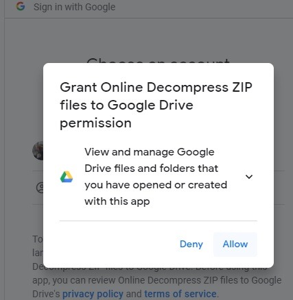 Grant Online Decompress Zip Files To Google Drive Permission