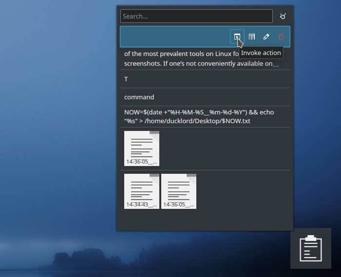 Kde Clipboard Widget Txt Notes Invoke Action