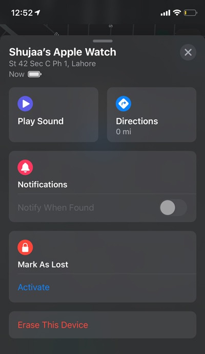 Locate Apple Watch Find My App Locate Full Menu