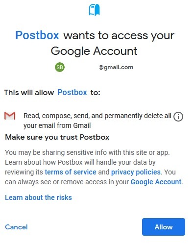 Postbox Email Client Gmail Permissions