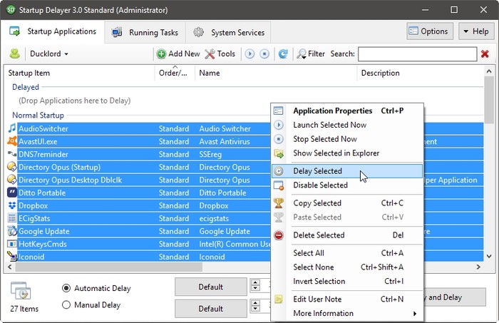 Startup Delayer Optimize Login Delay Selected
