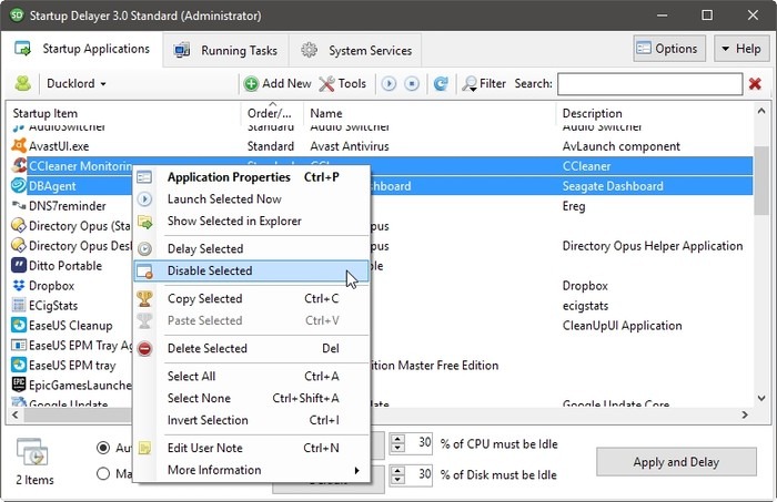 Startup Delayer Optimize Login Disable Selected