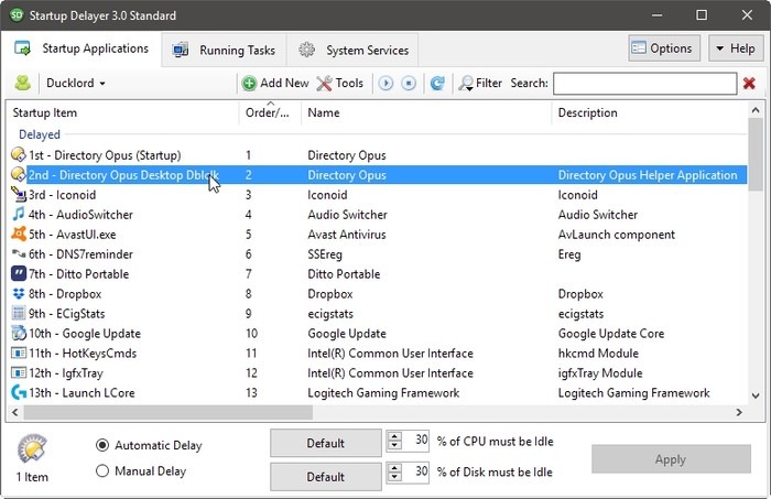 Startup Delayer Optimize Login Select Entry