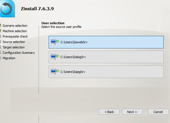 Zinstal Migrating Source User Profile