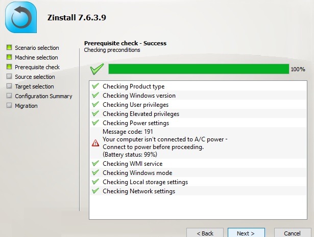 Zinstall Migration Prerequisites Check Target Computer
