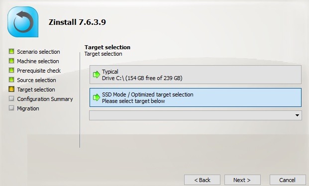 Zinstall Migration Select Target Ssd Computer