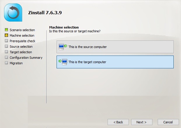 Zinstall Migration Select Target Computer