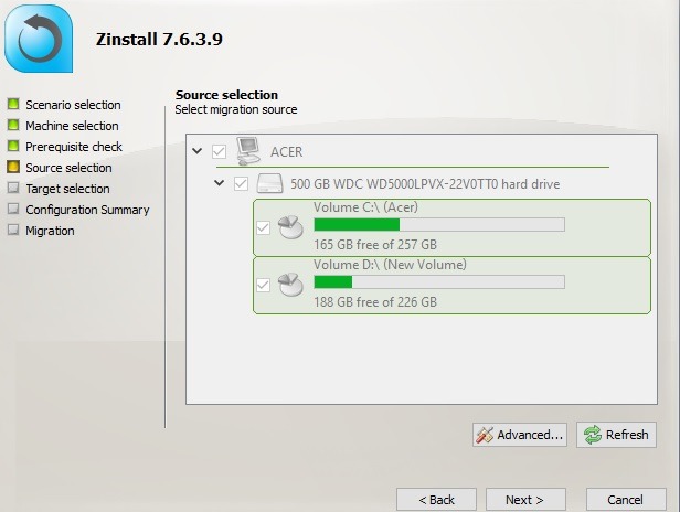 Zinstall Select Migration Source User Profile