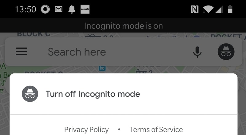 Google Maps Incognito Turn Off